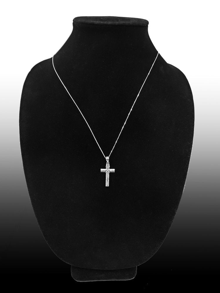 Sterling Silver Woodgrain Rope INRI Cross Pendant Necklace Karma Blingz