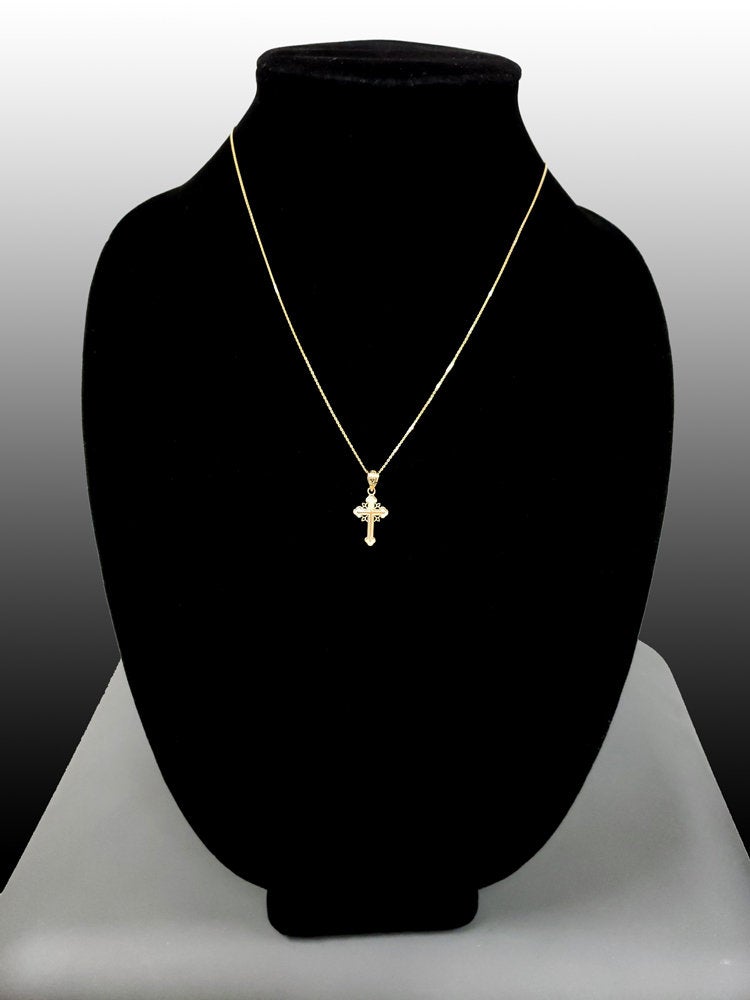 Gold Filigree Cross Charm Necklace (10K, 14K, yellow, white, rose gold) Karma Blingz