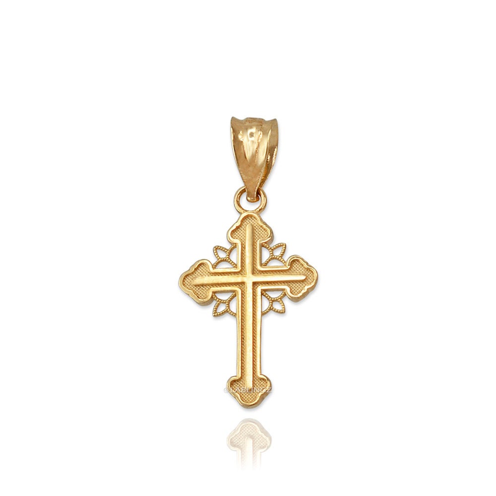 Gold Filigree Cross Charm Necklace (10K, 14K, yellow, white, rose gold) Karma Blingz