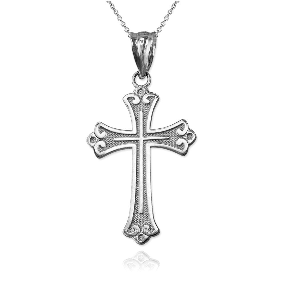 Sterling Silver Fleur de Lis Cross Pendant Necklace Karma Blingz