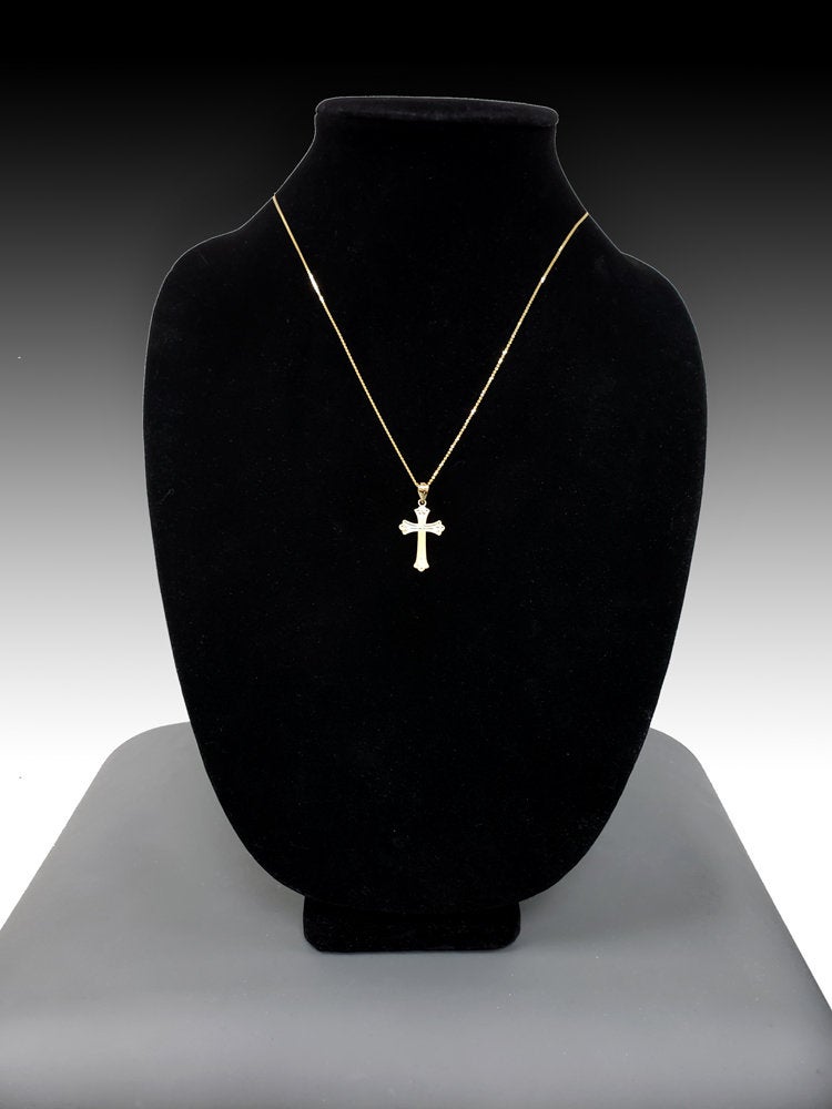 Gold Fleur de Lis Cross Pendant Necklace (10K, 14K, yellow, white, rose gold) Karma Blingz