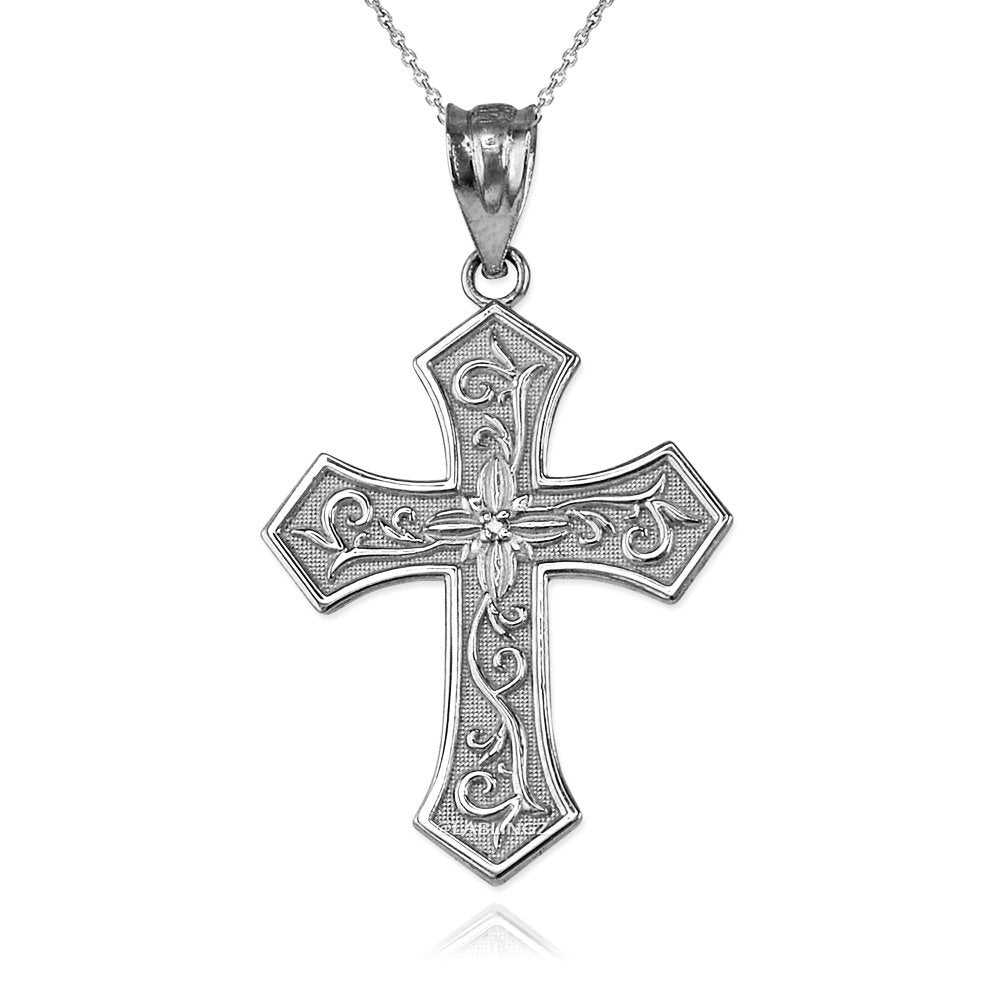 Gold Christian Passion Cross Diamond Pendant Necklace (yellow, white, rose gold, 10K, 14K) Karma Blingz