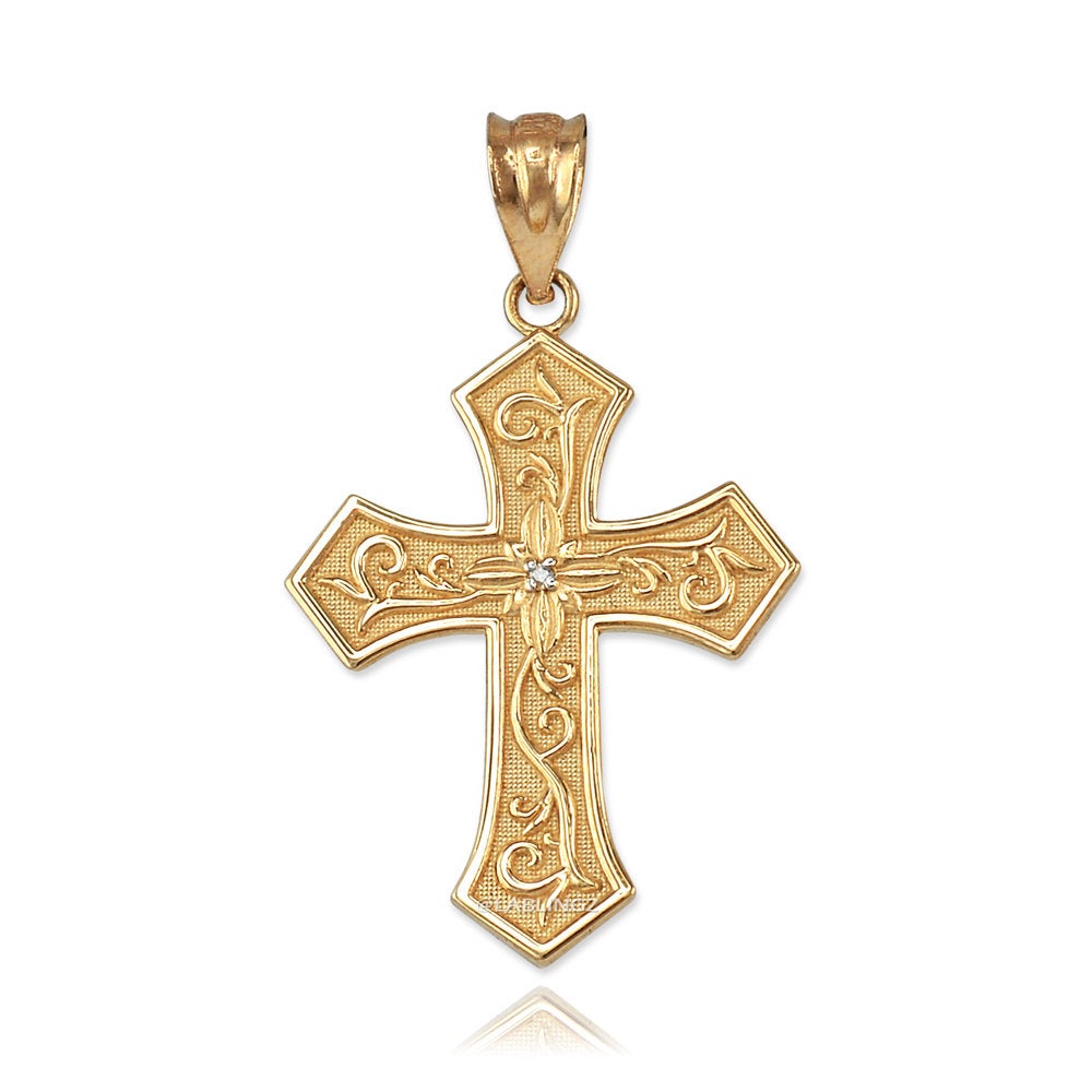Gold Christian Passion Cross Diamond Pendant Necklace (yellow, white, rose gold, 10K, 14K) Karma Blingz