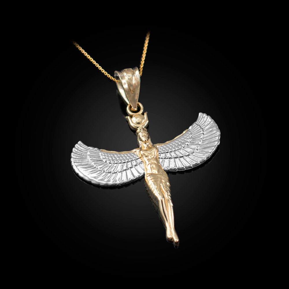 Gold Isis Egyptian Winged Goddess Pendant Necklace Karma Blingz