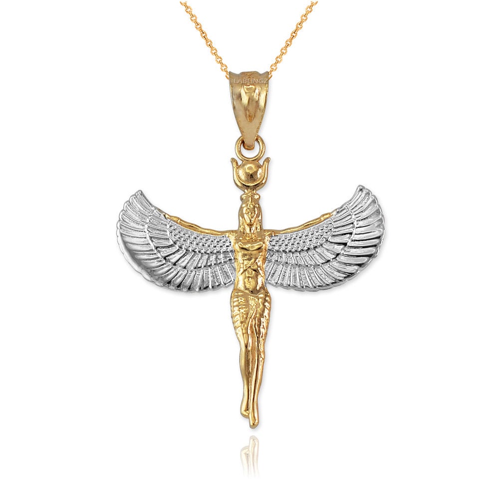 Gold Isis Egyptian Winged Goddess Pendant Necklace Karma Blingz