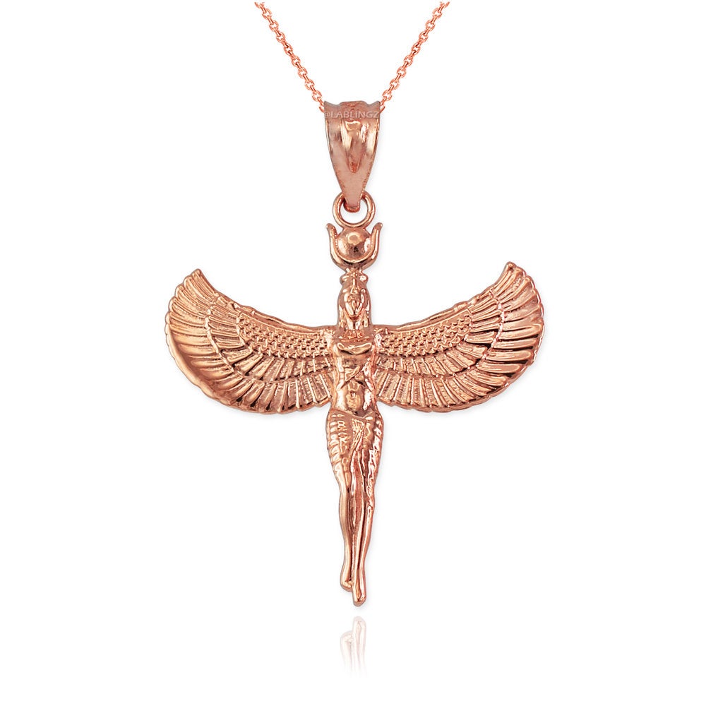 Gold Isis Egyptian Winged Goddess Pendant Necklace Karma Blingz