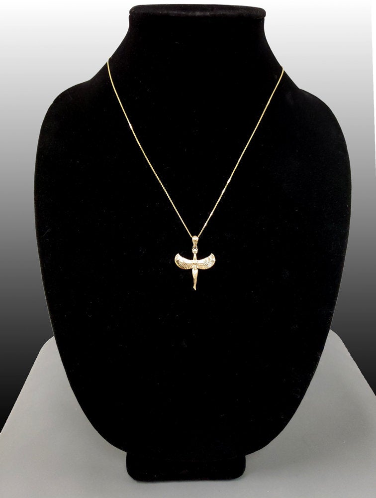 Gold Isis Egyptian Winged Goddess Pendant Necklace Karma Blingz