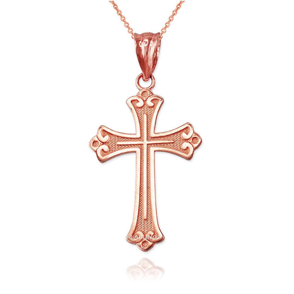 Gold Fleur de Lis Cross Pendant Necklace (10K, 14K, yellow, white, rose gold) Karma Blingz