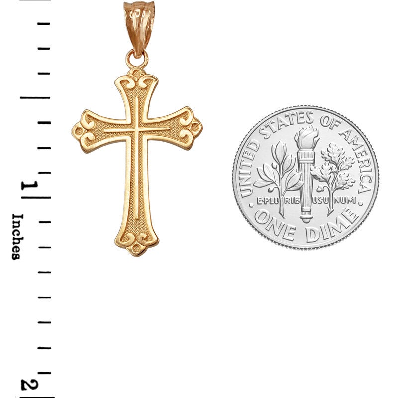 Gold Fleur de Lis Cross Pendant Necklace (10K, 14K, yellow, white, rose gold) Karma Blingz