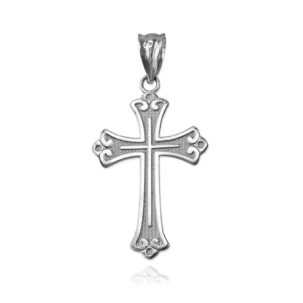Sterling Silver Fleur de Lis Cross Pendant Necklace Karma Blingz