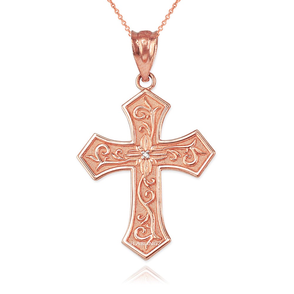 Gold Christian Passion Cross Diamond Pendant Necklace (yellow, white, rose gold, 10K, 14K) Karma Blingz