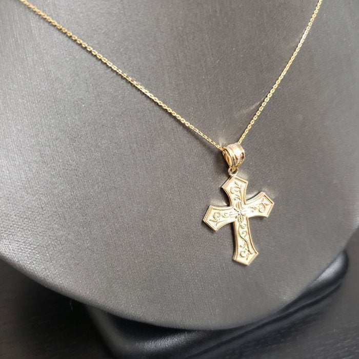 Gold Christian Passion Cross Diamond Pendant Necklace (yellow, white, rose gold, 10K, 14K) Karma Blingz