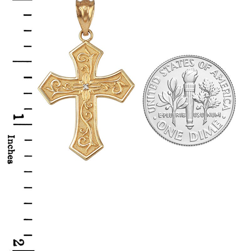 Gold Christian Passion Cross Diamond Pendant Necklace (yellow, white, rose gold, 10K, 14K) Karma Blingz