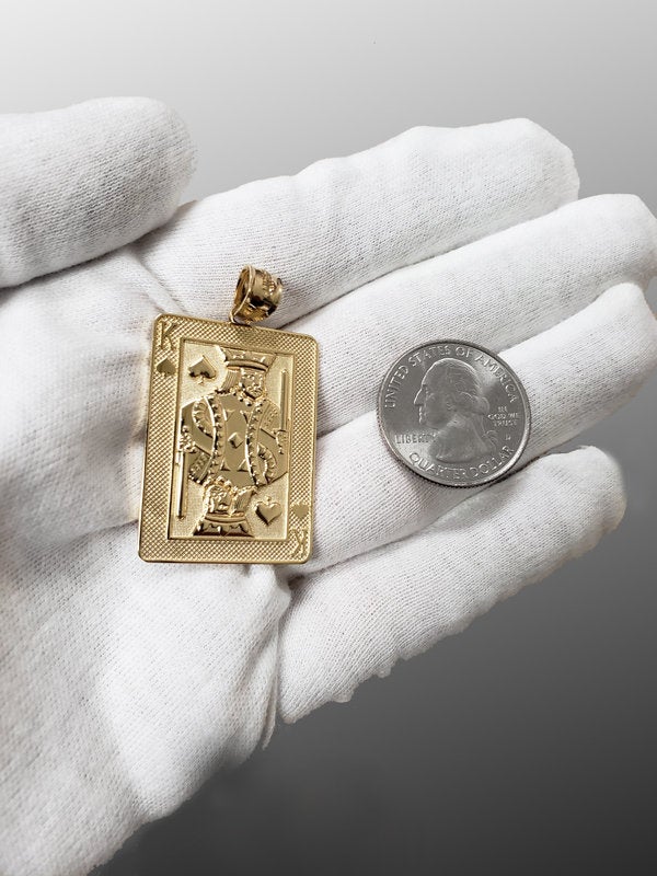 Gold King of Spades Poker Card Pendant (yellow, white, rose, 2-tone, 10K, 14K) Karma Blingz