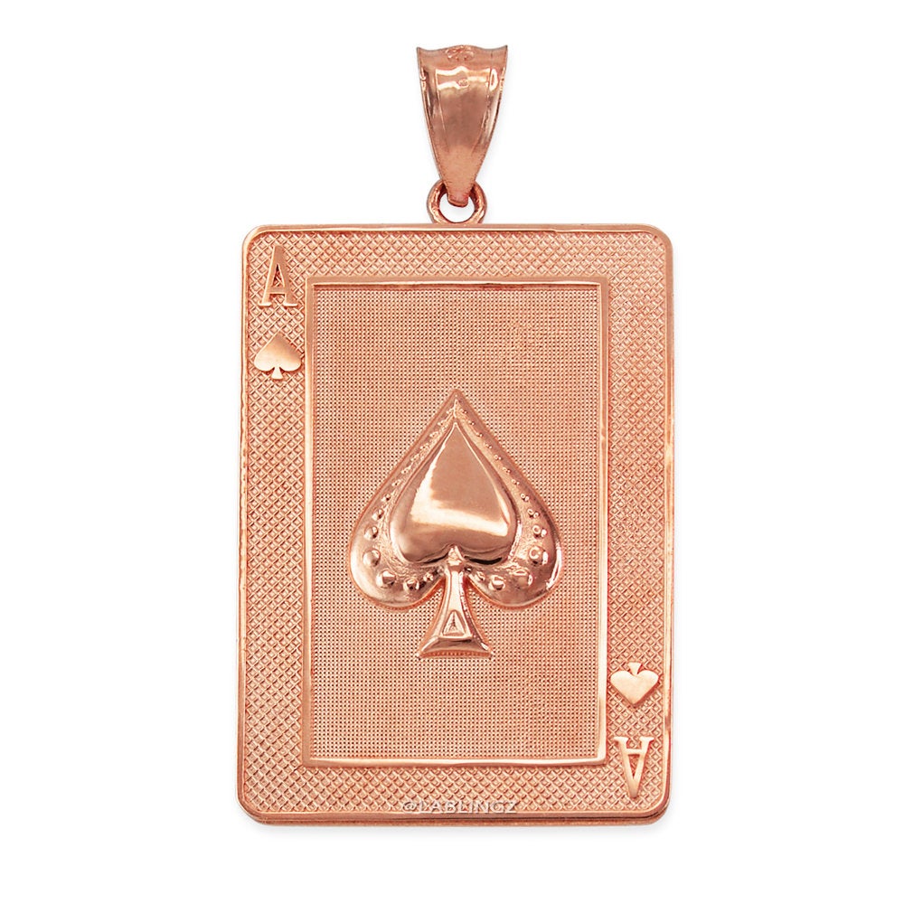 Gold Ace of Spades Poker Card Pendant (yellow, white, rose, 2-tone, 10K, 14K) Karma Blingz