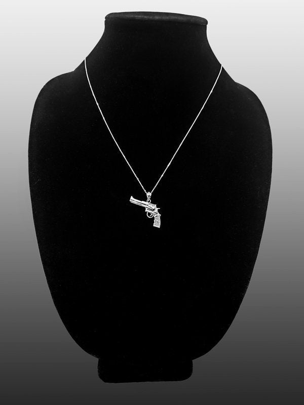 Sterling Silver Revolver Gun Pendant Necklace Karma Blingz