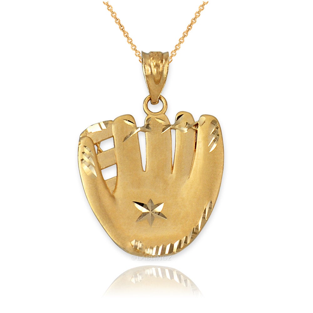 Gold Baseball Glove Satin DC Pendant Necklace (yellow, white, rose, 14K, 10K) Karma Blingz