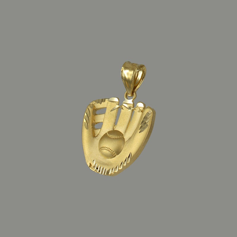 Satin Gold Baseball Glove DC Pendant Necklace (yellow, white, rose, 14K, 10K) Karma Blingz