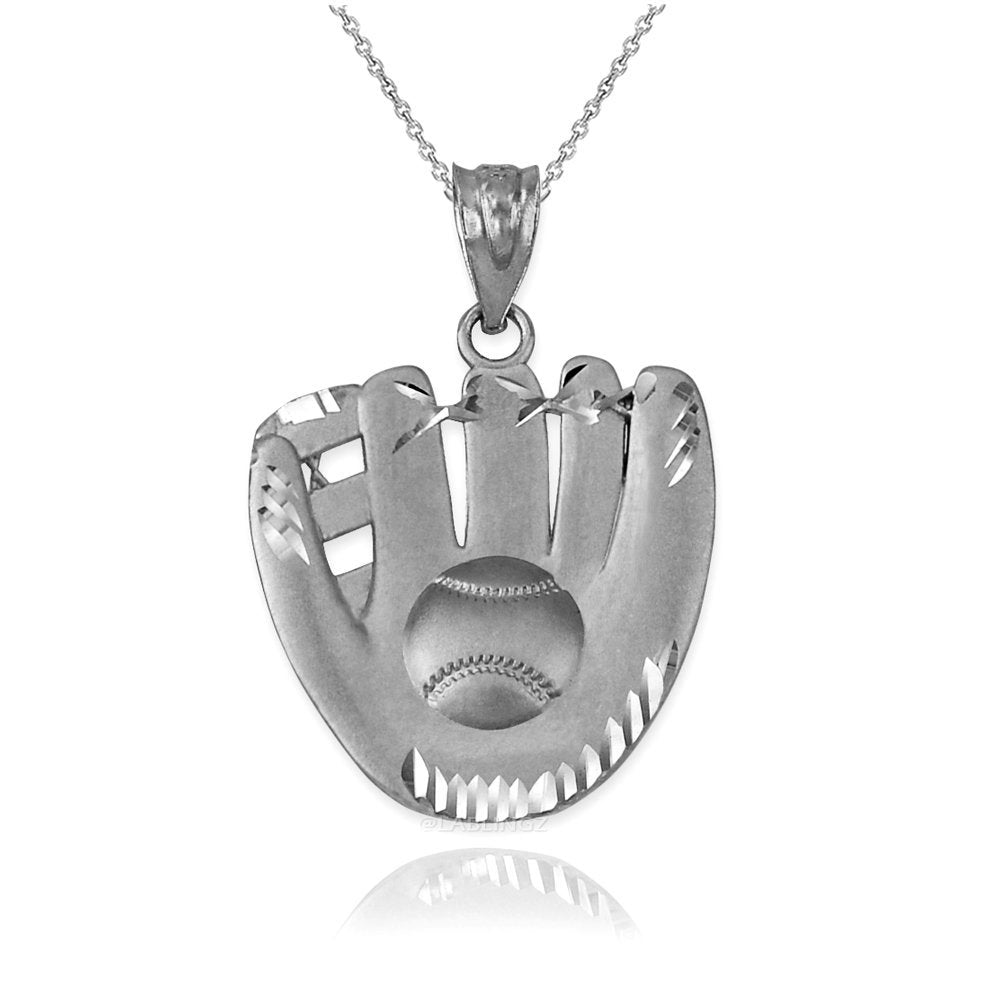 Satin Sterling Silver Baseball Glove DC Pendant Necklace Karma Blingz