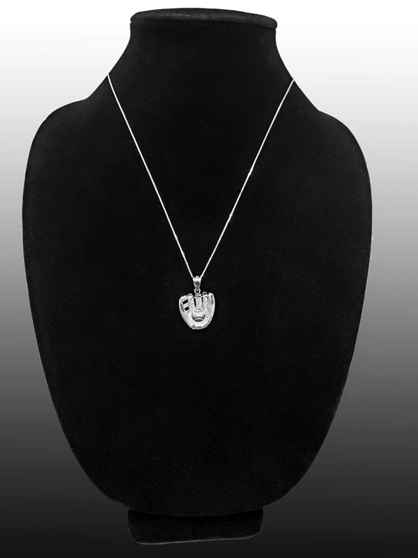 Satin Sterling Silver Baseball Glove DC Pendant Necklace Karma Blingz