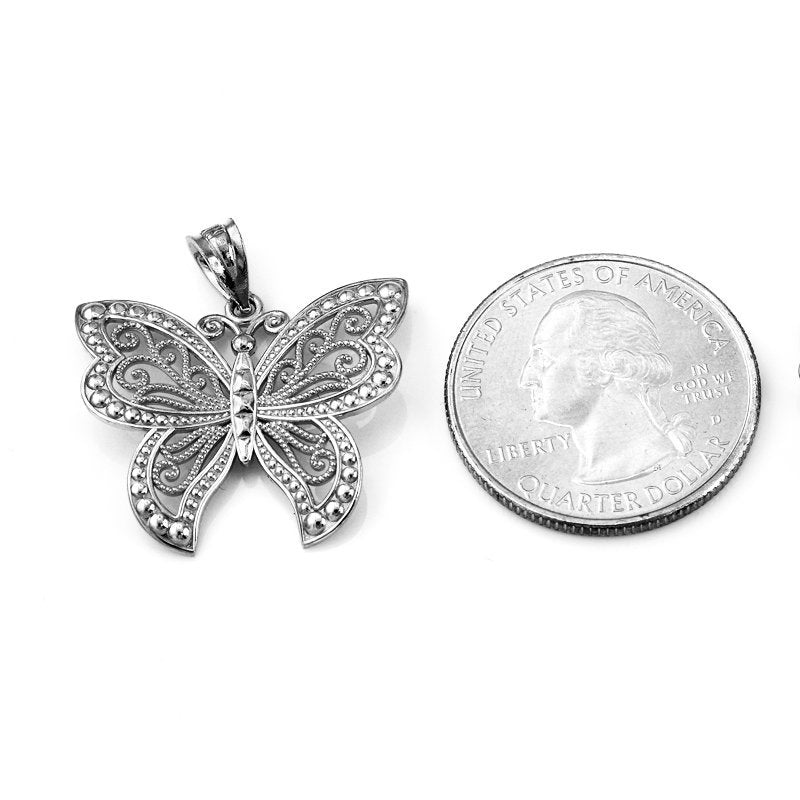 Silver Filigree Butterfly Midsize Pendant Necklace Karma Blingz