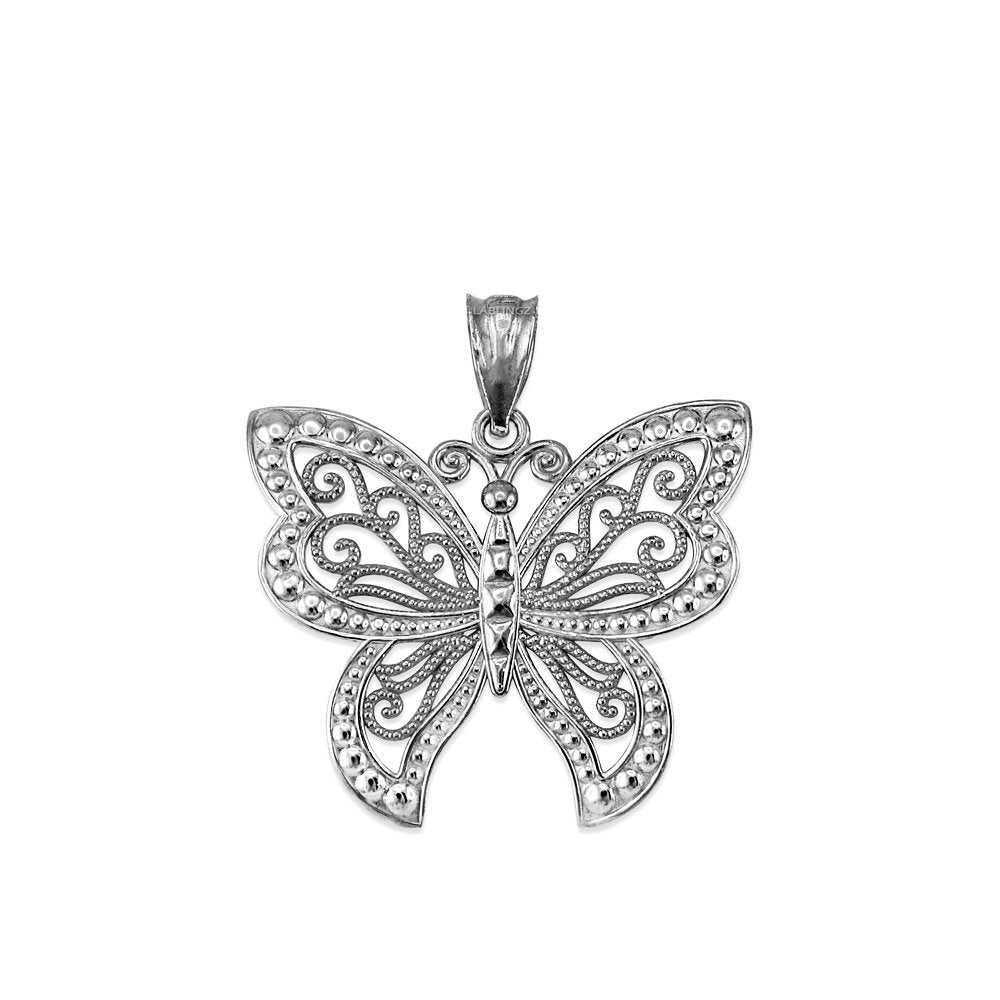 Silver Filigree Butterfly Midsize Pendant Necklace Karma Blingz