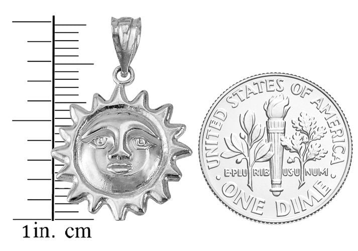Gold Sun Face Celestial Pendant Necklace (yellow, white, rose gold, 10k, 14k) Karma Blingz