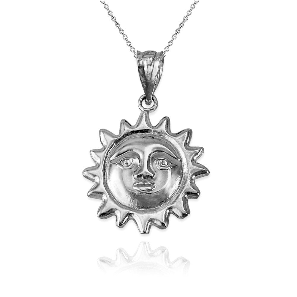 Gold Sun Face Celestial Pendant Necklace (yellow, white, rose gold, 10k, 14k) Karma Blingz