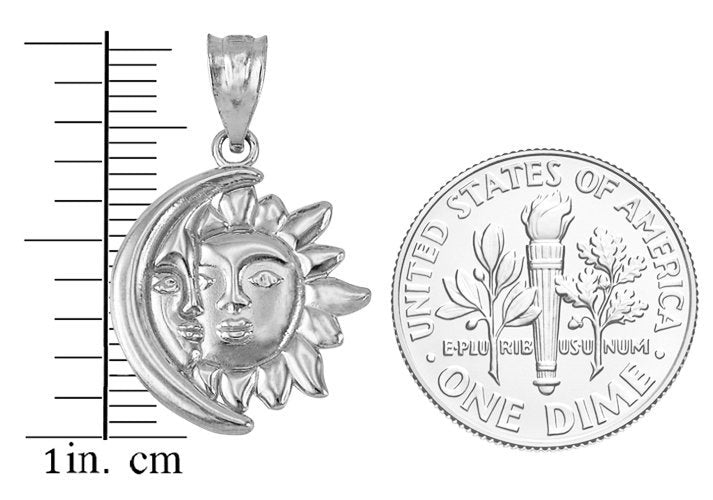 Gold Moon and Sun Face Celestial Pendant Necklace (yellow, white, rose gold, 10k, 14k) Karma Blingz