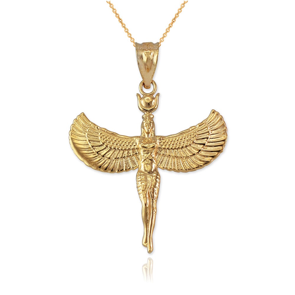 Gold Isis Egyptian Winged Goddess Pendant Necklace Karma Blingz