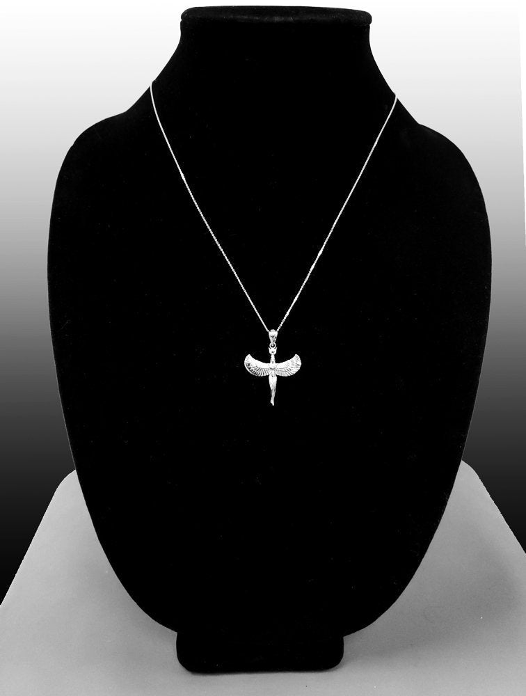 Sterling Silver Isis Egyptian Winged Goddess Pendant Necklace Karma Blingz