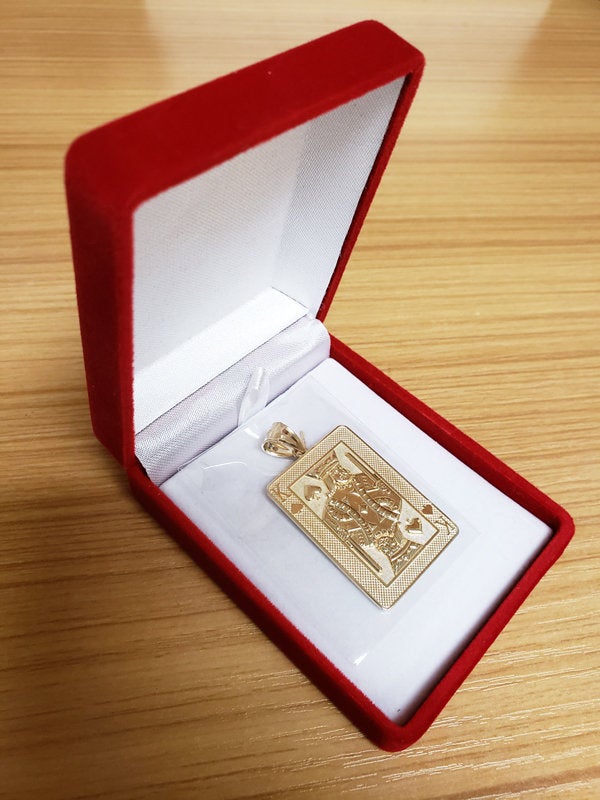 Gold King of Spades Poker Card Pendant (yellow, white, rose, 2-tone, 10K, 14K) Karma Blingz