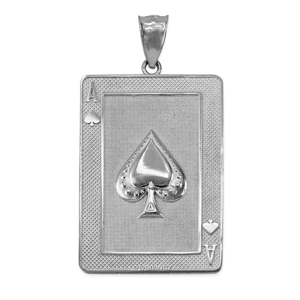 Gold Ace of Spades Poker Card Pendant (yellow, white, rose, 2-tone, 10K, 14K) Karma Blingz