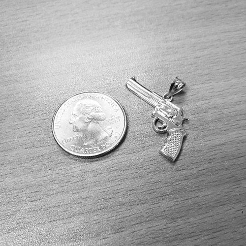 Sterling Silver Revolver Gun Pendant Necklace Karma Blingz