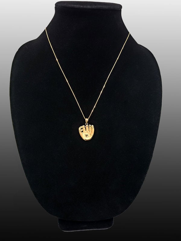 Gold Baseball Glove Satin DC Pendant Necklace (yellow, white, rose, 14K, 10K) Karma Blingz