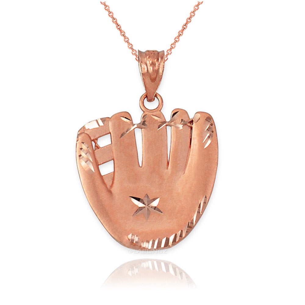 Gold Baseball Glove Satin DC Pendant Necklace (yellow, white, rose, 14K, 10K) Karma Blingz