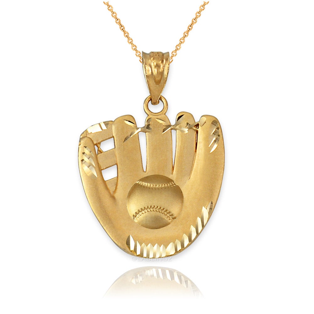 Satin Gold Baseball Glove DC Pendant Necklace (yellow, white, rose, 14K, 10K) Karma Blingz