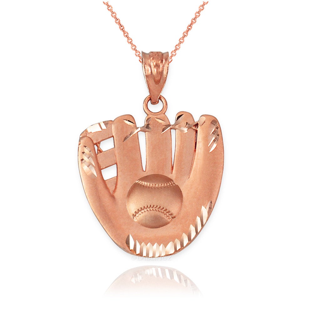 Satin Gold Baseball Glove DC Pendant Necklace (yellow, white, rose, 14K, 10K) Karma Blingz