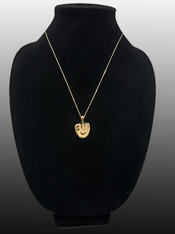 Satin Gold Baseball Glove DC Pendant Necklace (yellow, white, rose, 14K, 10K) Karma Blingz