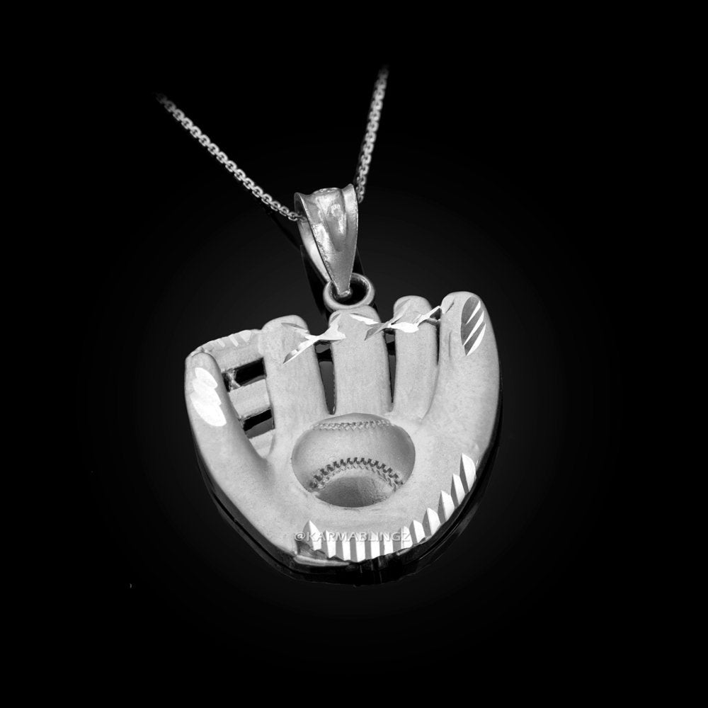 Satin Sterling Silver Baseball Glove DC Pendant Necklace Karma Blingz