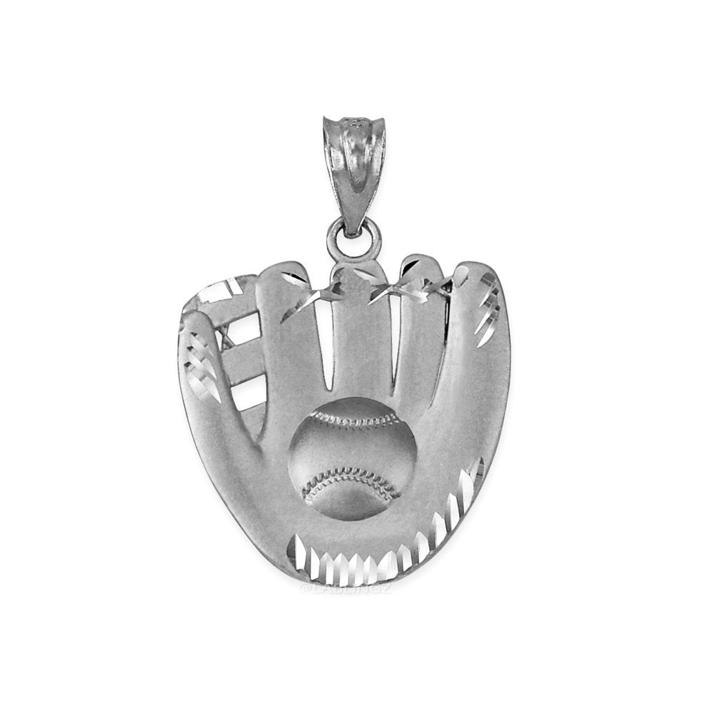 Satin Sterling Silver Baseball Glove DC Pendant Necklace Karma Blingz