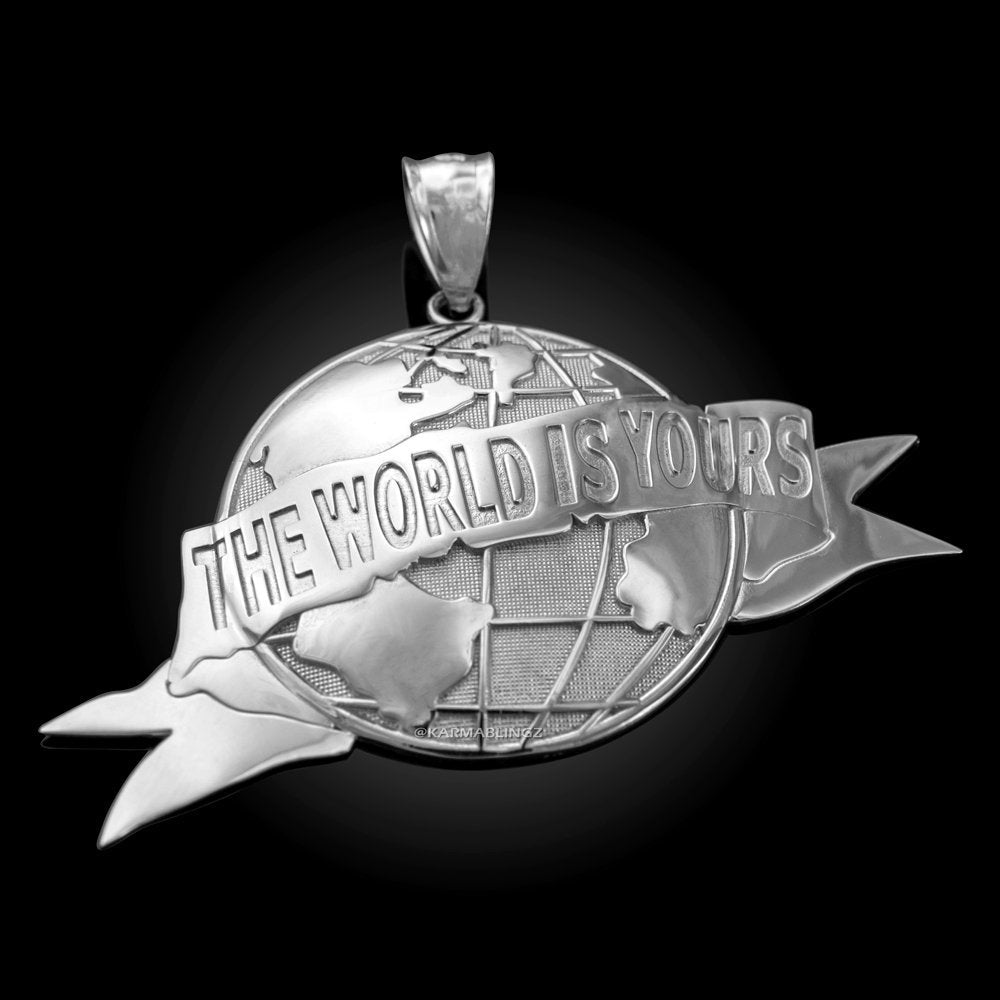 Gold 'The World Is Yours' Globe Pendant (yellow, white, rose, 10K, 14K) Karma Blingz