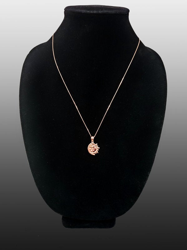 Gold Moon and Sun Face Celestial Pendant Necklace (yellow, white, rose gold, 10k, 14k) Karma Blingz
