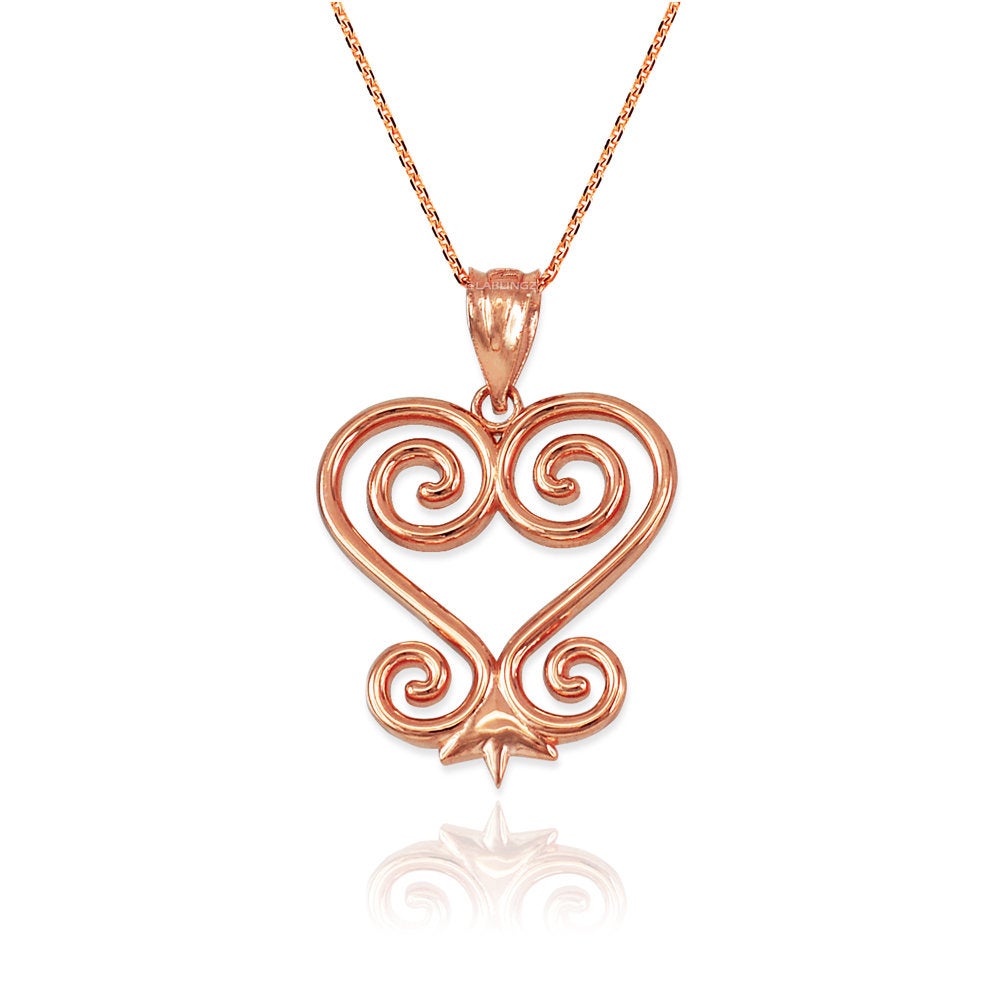 Gold African Adinkra Sankofa Heart Pendant Necklace (yellow, white, rose gold, 10K, 14K) Karma Blingz