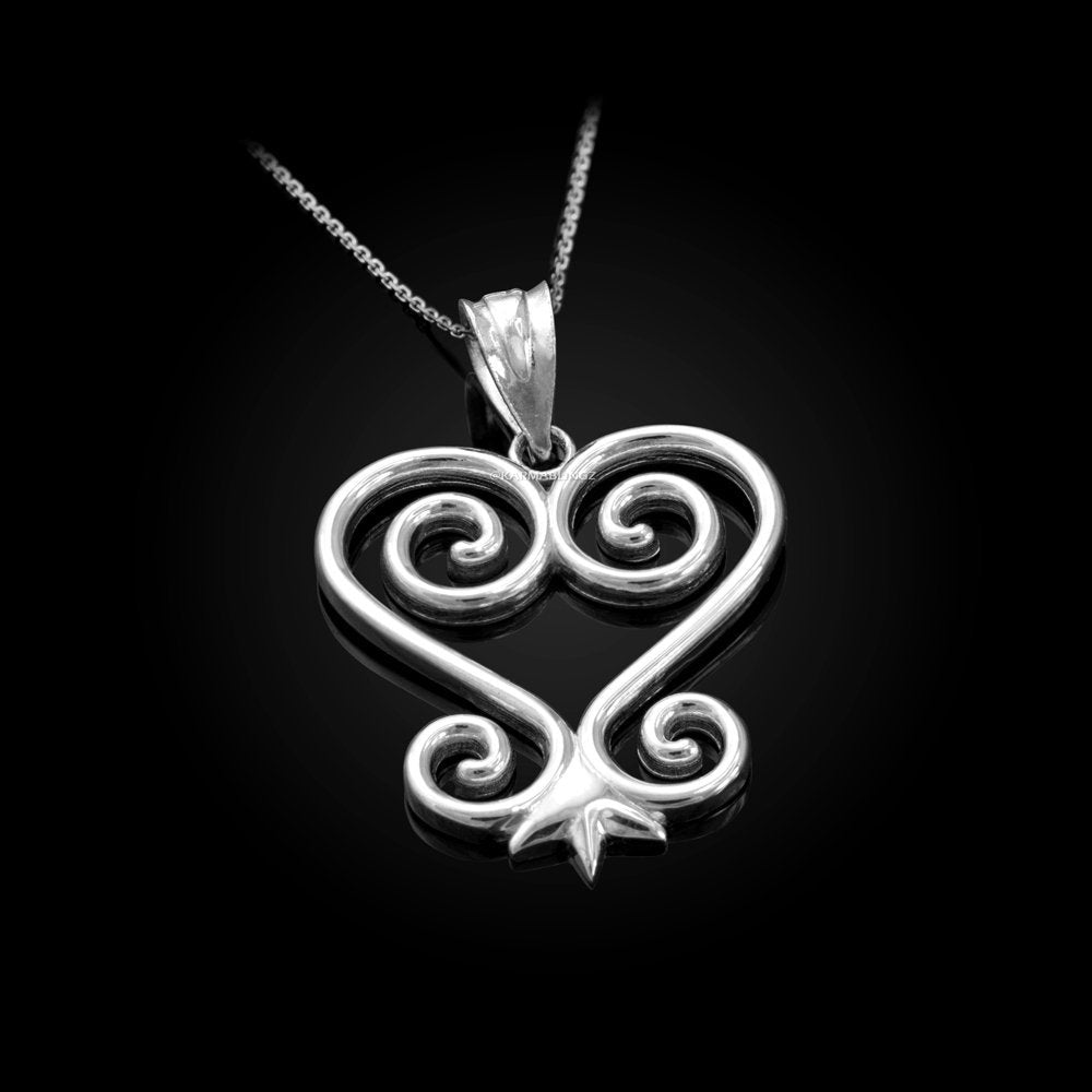 Sterling Silver African Adinkra Sankofa Heart Pendant Necklace Karma Blingz