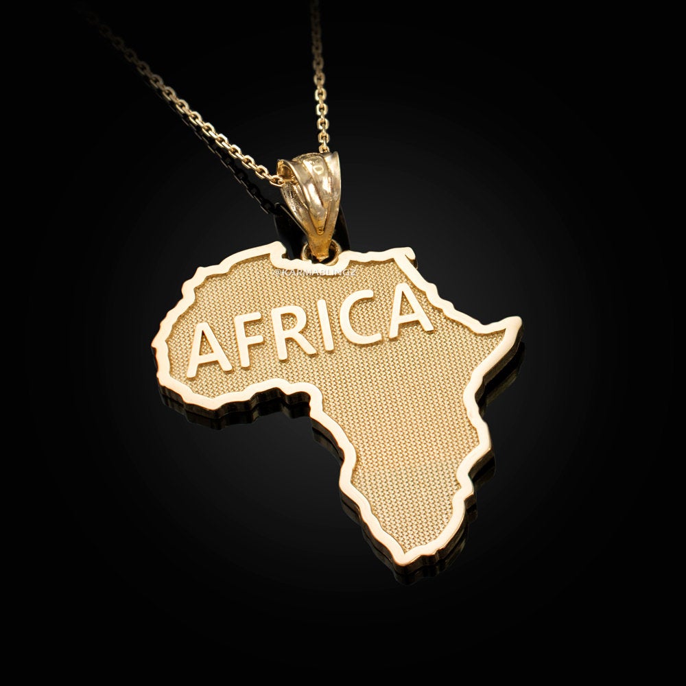 Gold AFRICA Pendant Necklace (10K, 14K, yellow, white, rose gold) Karma Blingz