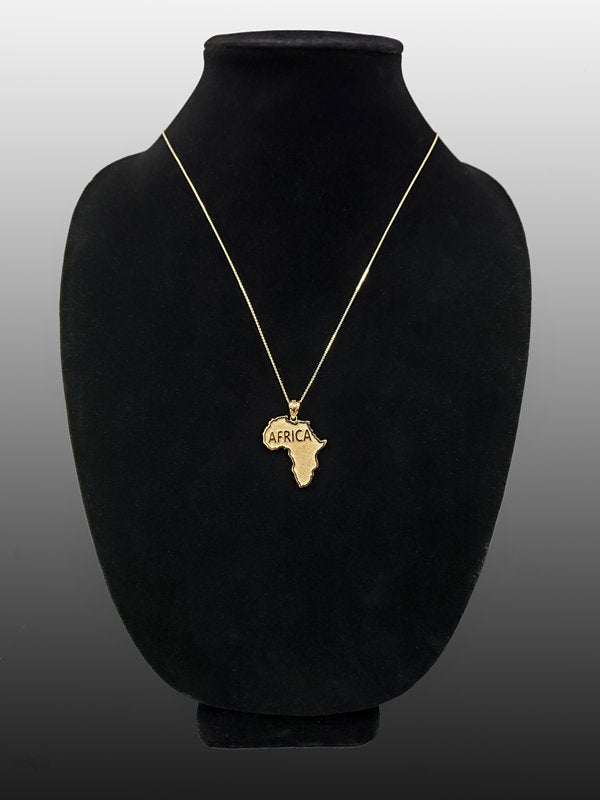 Gold AFRICA Pendant Necklace (10K, 14K, yellow, white, rose gold) Karma Blingz