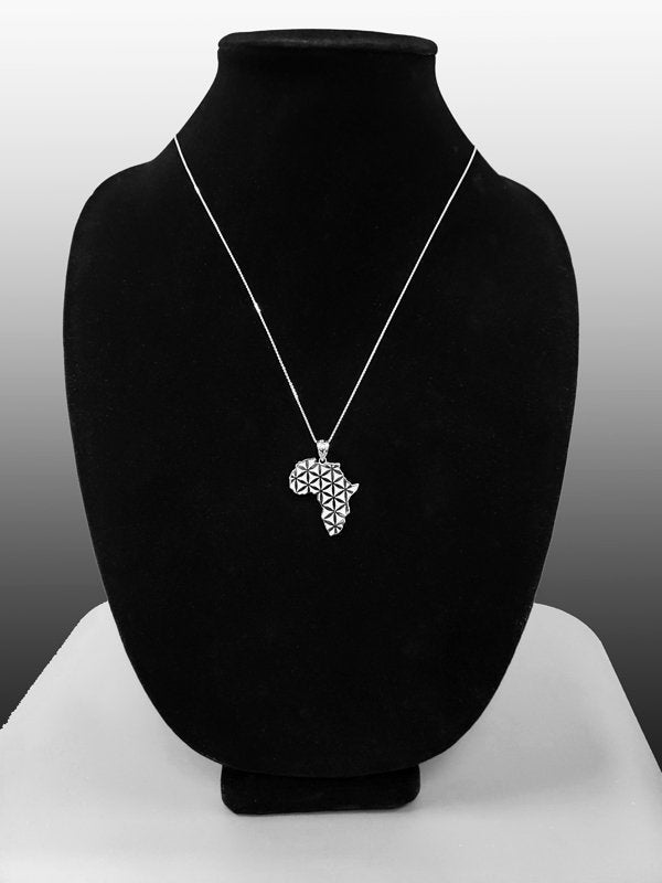 Sterling Silver Africa Map Flower of Life Pendant Necklace Karma Blingz