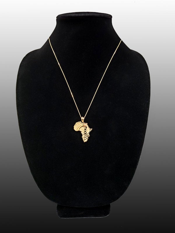 Gold Africa Map Afinkra Sankofa Pendant Necklace (10K, 14K, yellow, white, rose gold) Karma Blingz
