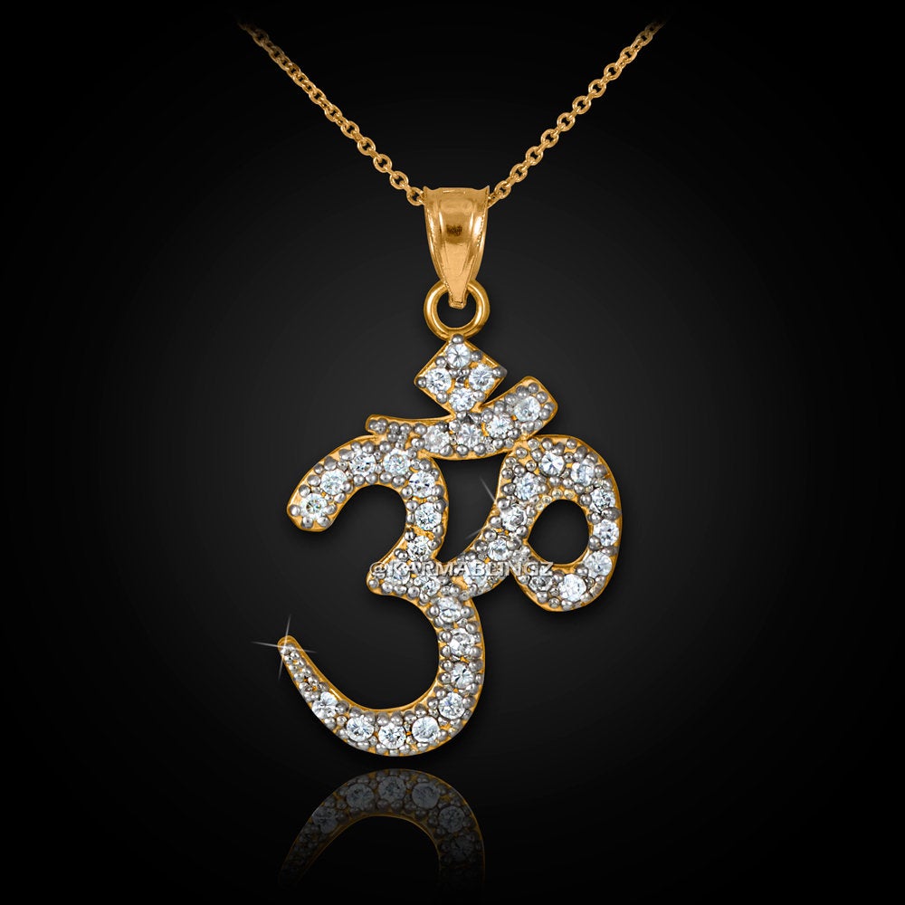 14K Diamond Studded Om Yoga Pendant Necklace (yellow, white, rose gold) Karma Blingz